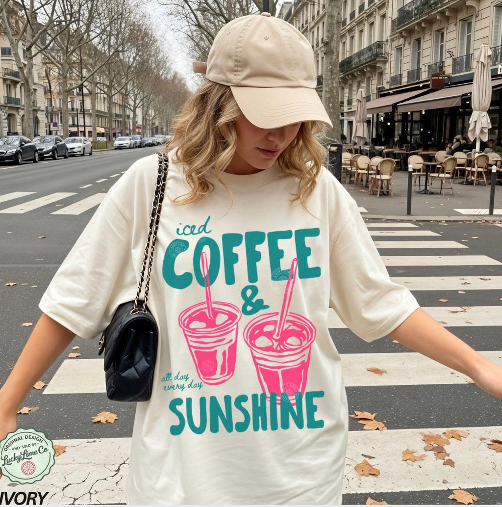 Iced Coffee Sunshine Lover Summer Comfort Colors - Adult & Kids T-Shirts, Sweatshirts & Hoodies apparel design preview 1