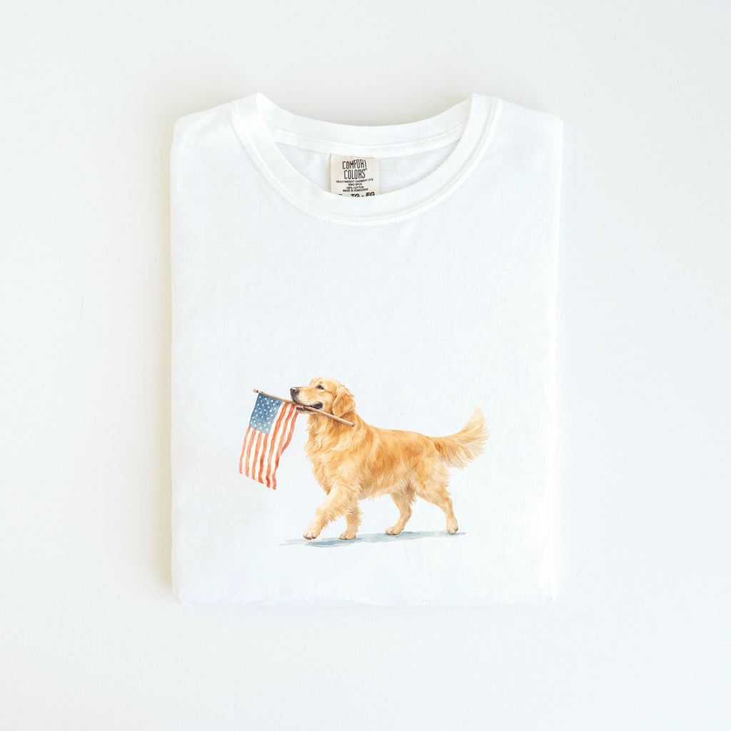 Golden Retriever American Flag Comfort Colors 4th - Adult & Kids T-Shirts, Sweatshirts & Hoodies apparel design preview 1