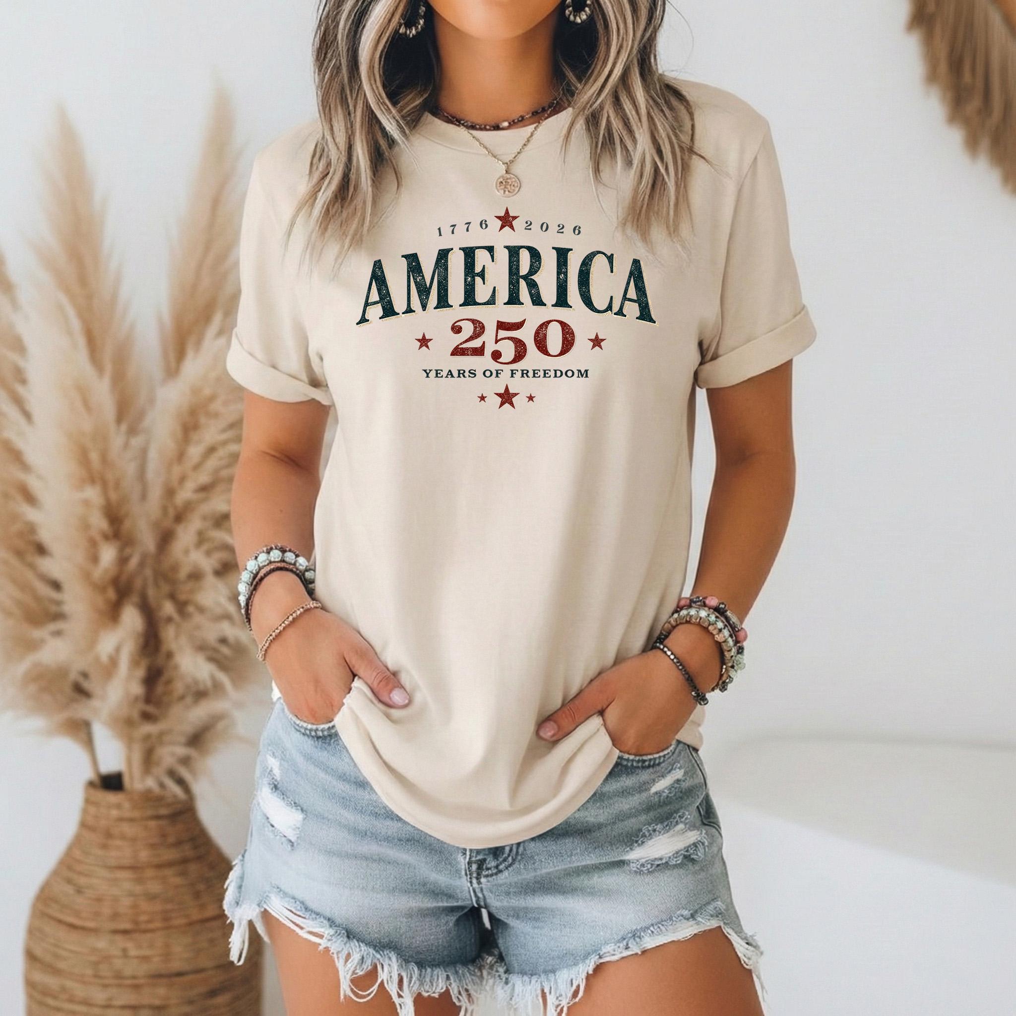 250 Years Freedom Bella Canvas Retro American Flag - Adult & Kids T-Shirts, Sweatshirts & Hoodies apparel design preview 1