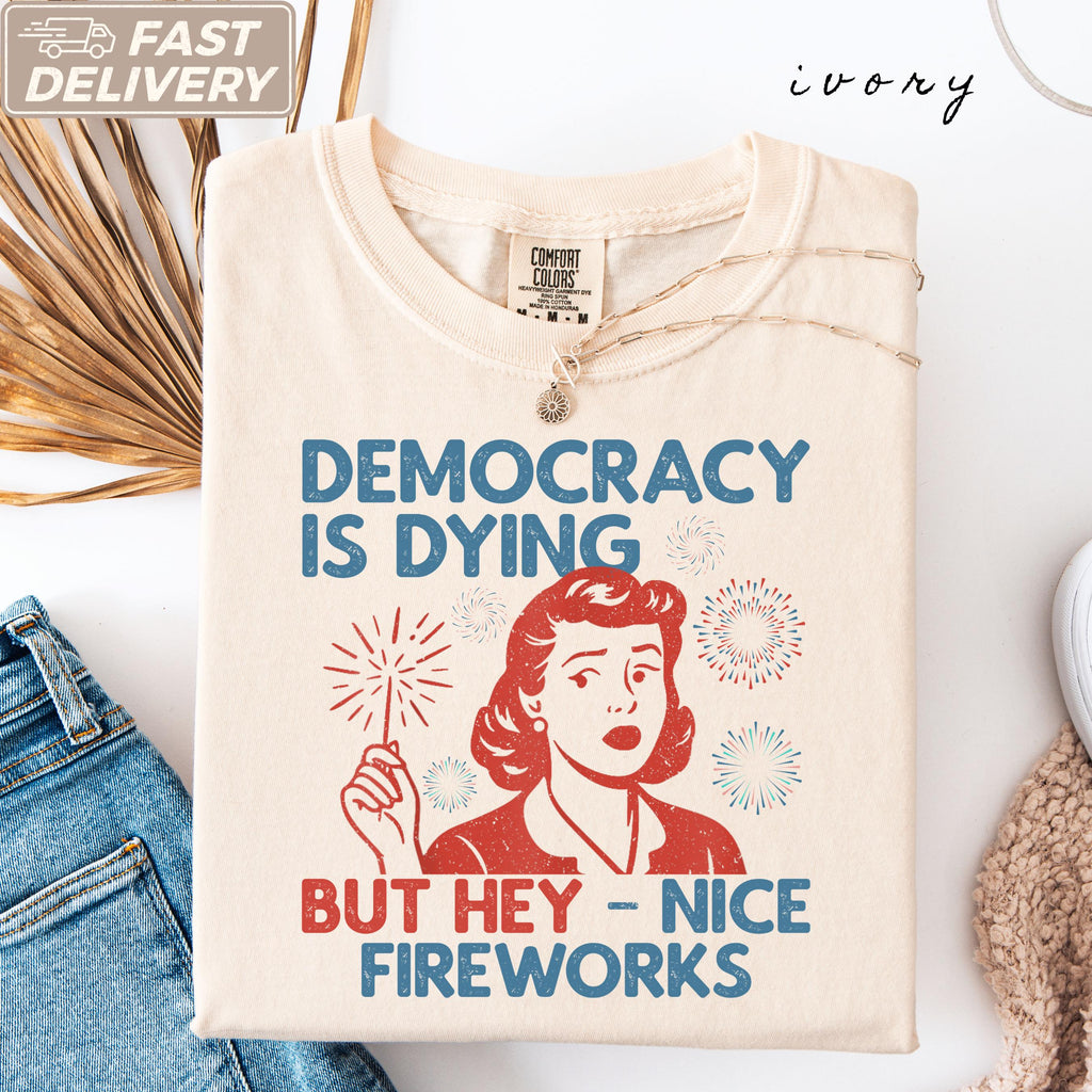 Democracy Dying Fourth July Protes Political Retro - Adult & Kids T-Shirts, Sweatshirts & Hoodies apparel design preview 1