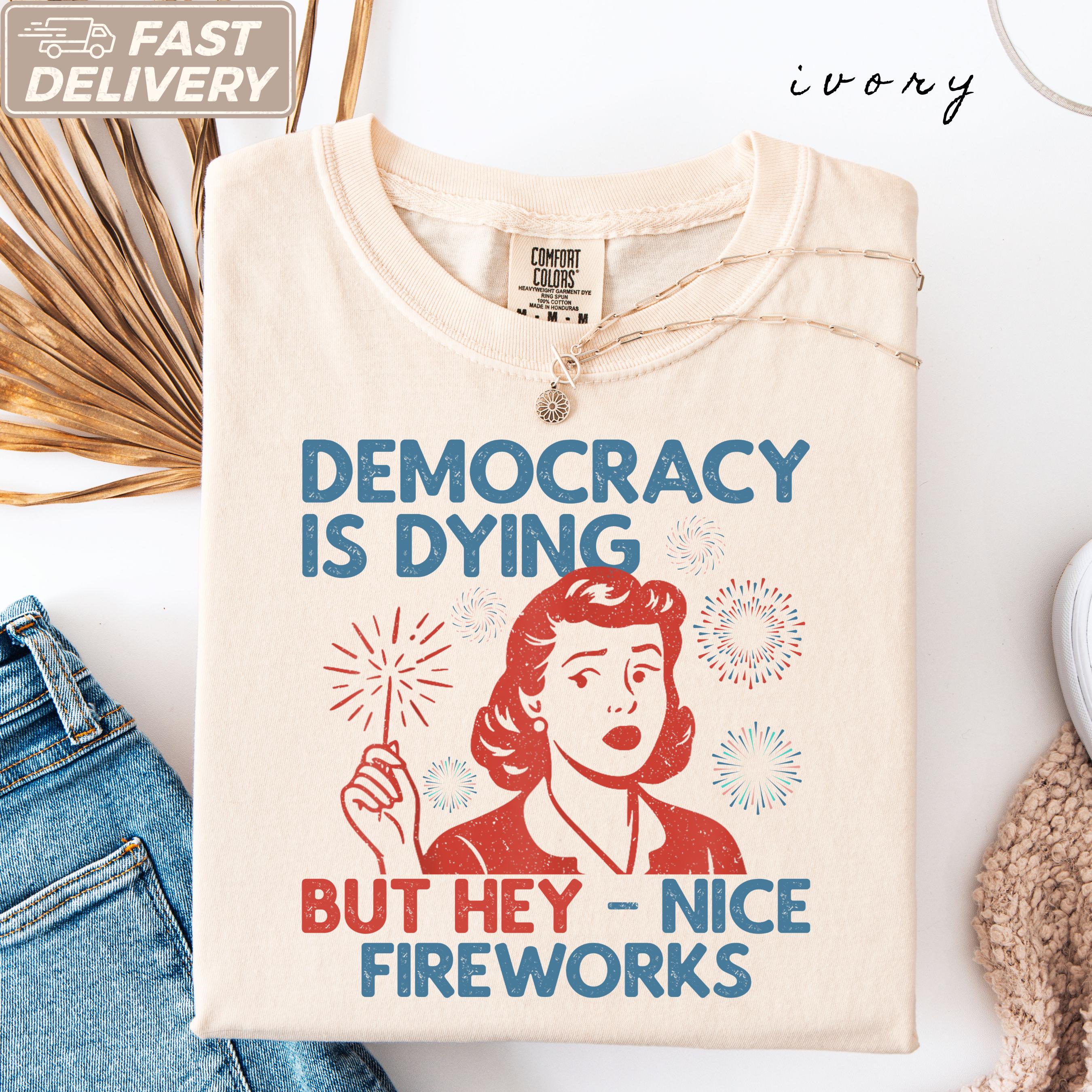Democracy Dying Fourth July Protes Political Retro - Adult & Kids T-Shirts, Sweatshirts & Hoodies apparel design preview 1
