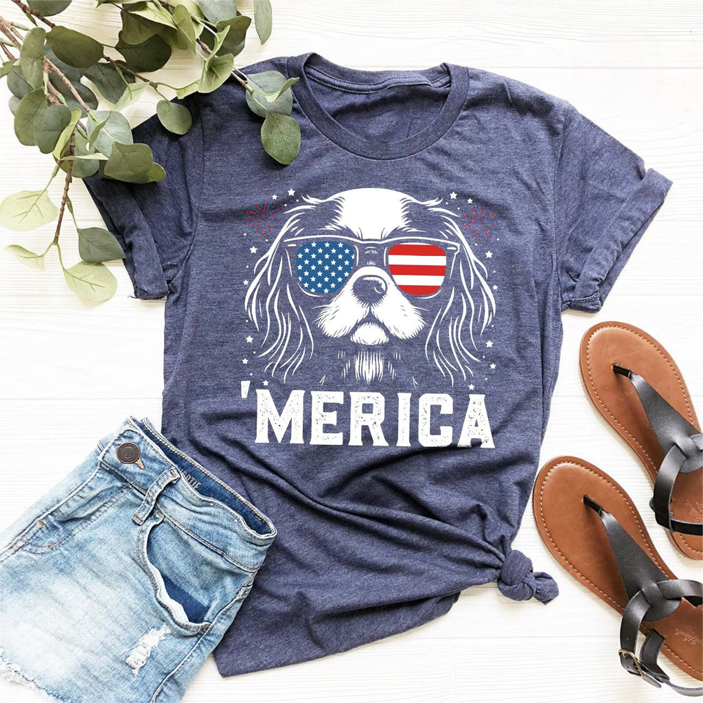 Cavalier King Charles Merica 4th July Patriotic Usa - Adult & Kids T-Shirts, Sweatshirts & Hoodies apparel design preview 1