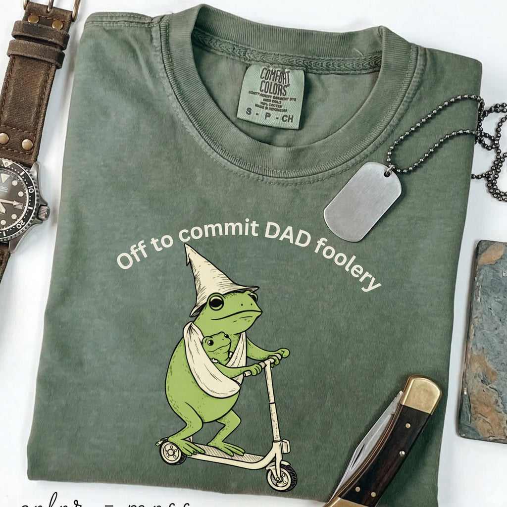 Dad Frog Comfort Colors Off Commit Foolery Scooter - Adult & Kids T-Shirts, Sweatshirts & Hoodies apparel design preview 1