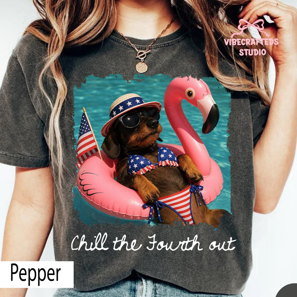 Chill Fourth Patriotic Dachshund Comfort Colors 4th - Adult & Kids T-Shirts, Sweatshirts & Hoodies apparel design preview 1
