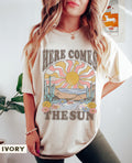 Here Comes Sun Comfort Colors Retro Desert Sunset - Adult & Kids T-Shirts, Sweatshirts & Hoodies apparel design preview 1