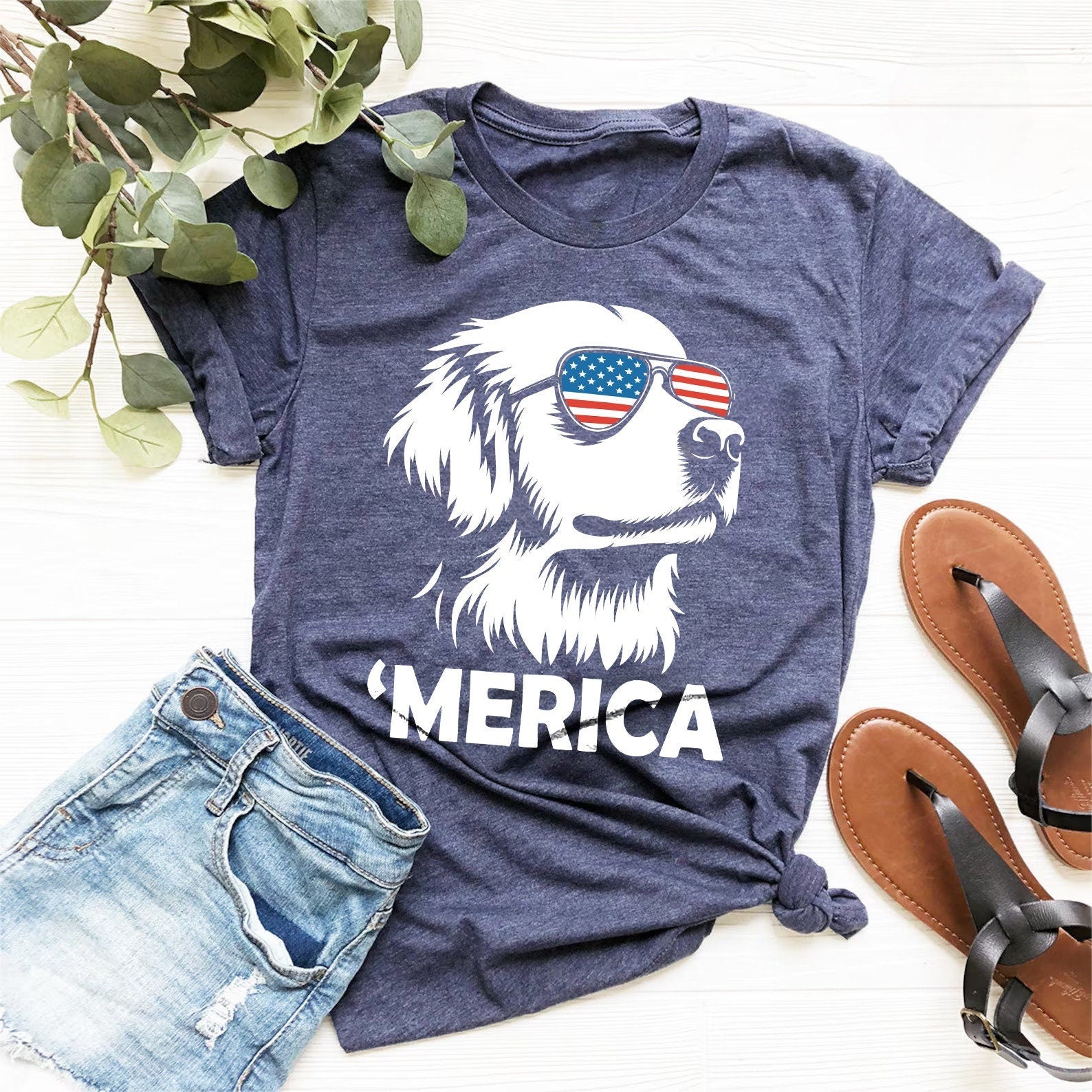 Merica Golden Retriever 4th July Dog Mom Patriotic - Adult & Kids T-Shirts, Sweatshirts & Hoodies apparel design preview 1