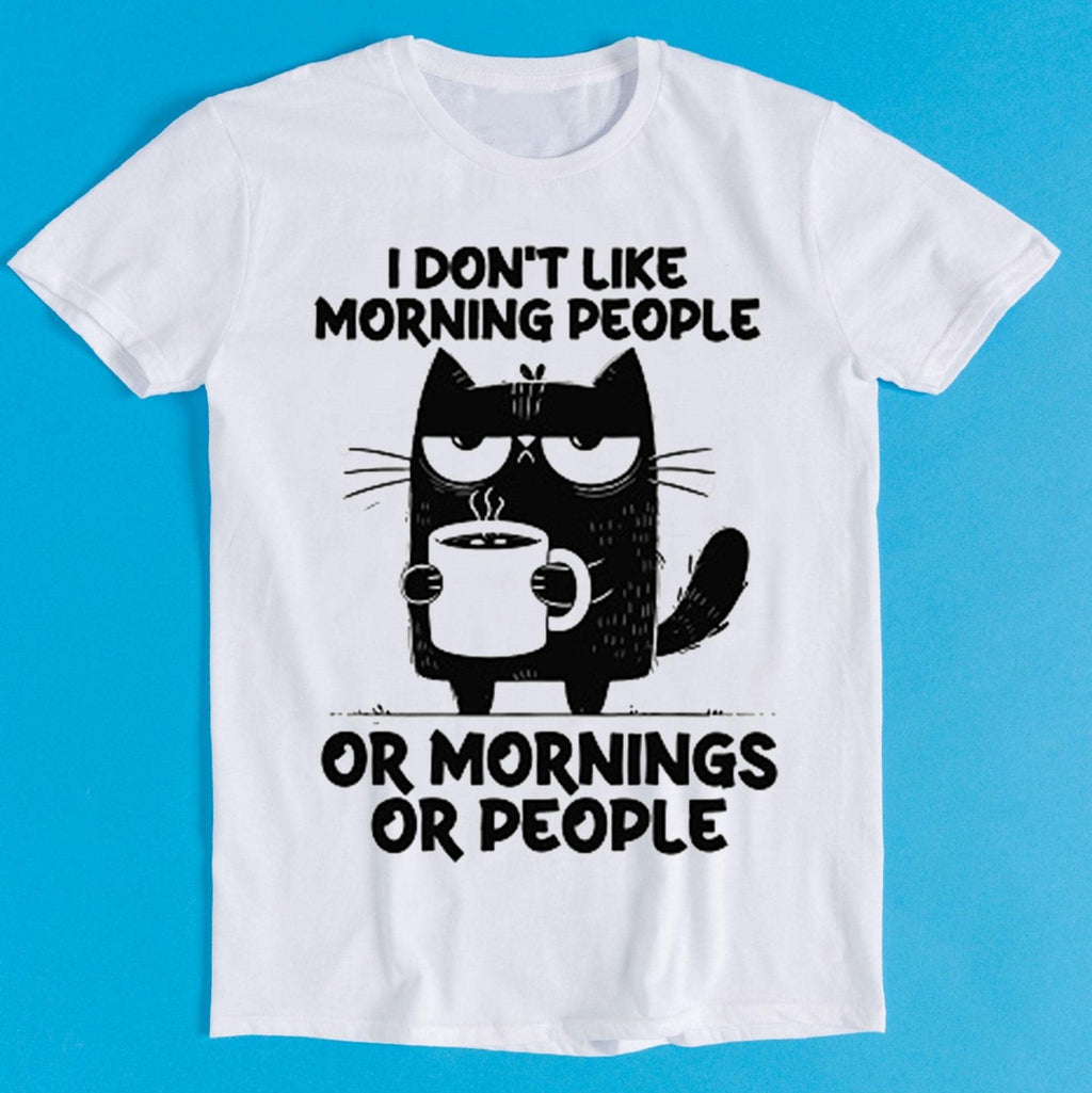 Black Cat Don'T Like Morning People Humor Meme Gamer - Adult & Kids T-Shirts, Sweatshirts & Hoodies apparel design preview 1