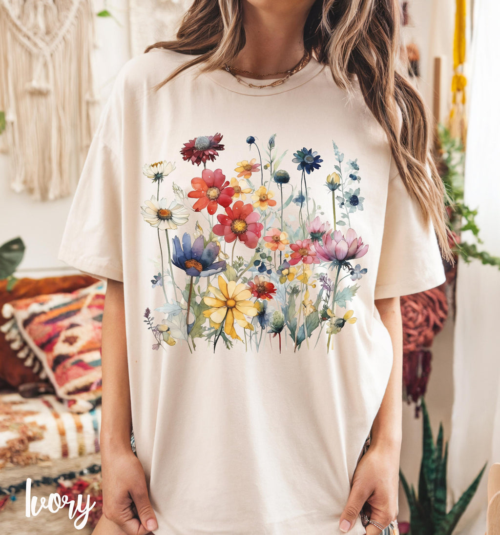 Boho Wildflower Comfort Colors Spring Floral - Adult & Kids T-Shirts, Sweatshirts & Hoodies apparel design preview 1
