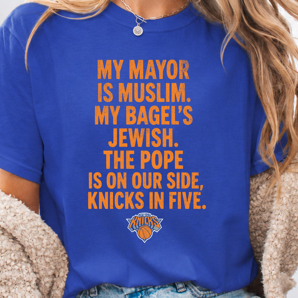 Mayor Muslim Bagels Jewish Pope Side Knicks Five - Adult & Kids T-Shirts, Sweatshirts & Hoodies apparel design preview 1