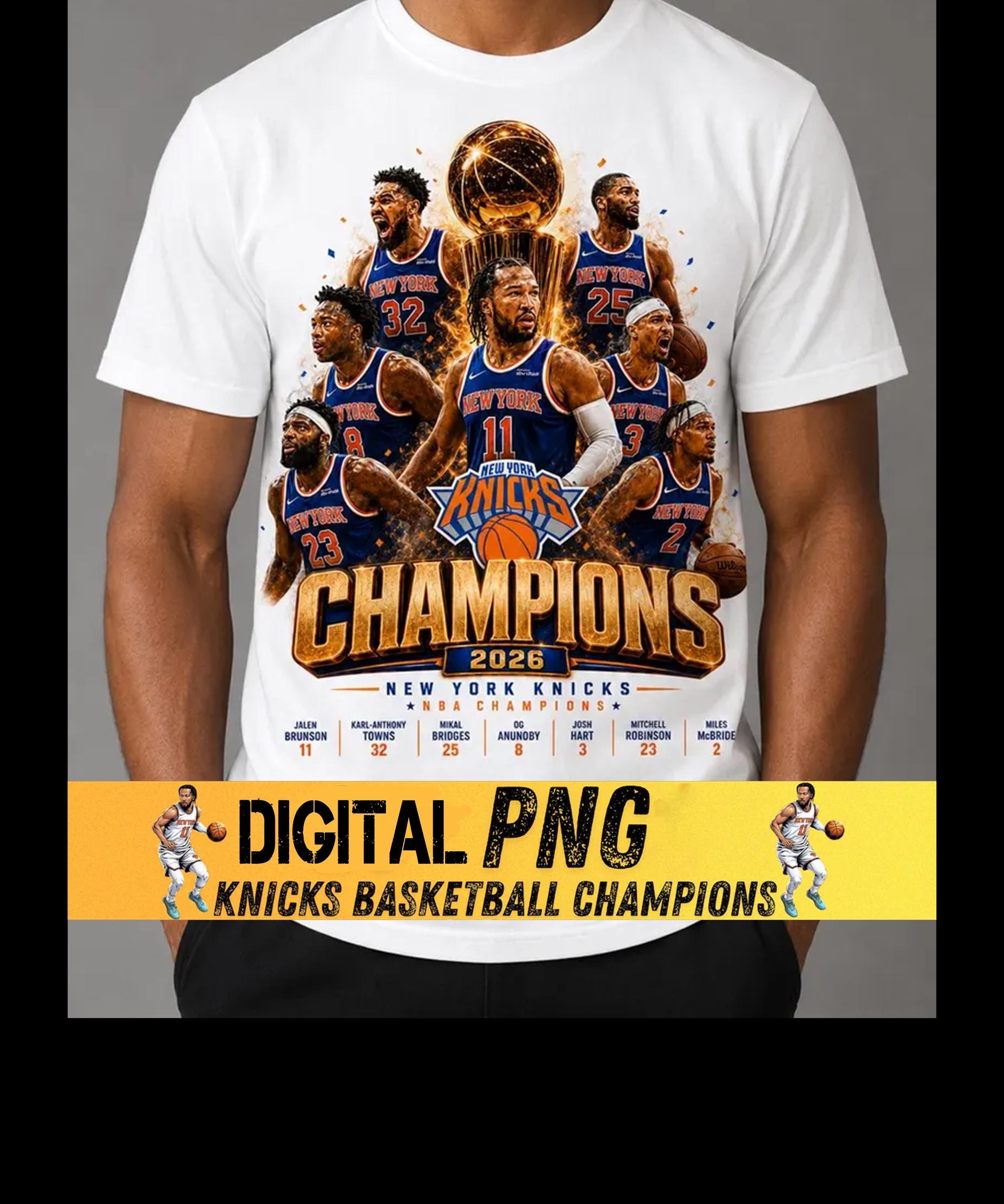 Digital Png York Knicks Champions 2026 Brunson Team - Adult & Kids T-Shirts, Sweatshirts & Hoodies apparel design preview 1