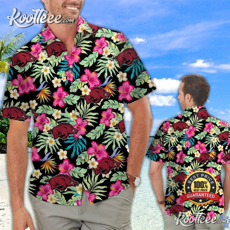 Arkansas Razorbacks Hibiscus For Fans Hawaiian - Adult & Kids T-Shirts, Sweatshirts & Hoodies apparel design preview 1