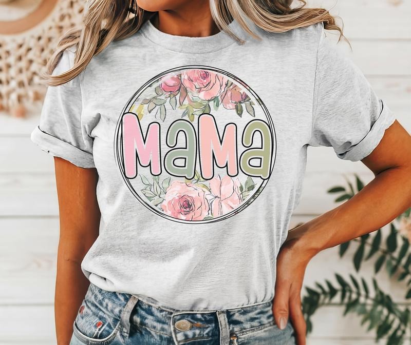 #036 Mama Floral Flower Print Crew Neck - Adult & Kids T-Shirts, Sweatshirts & Hoodies apparel design preview 1