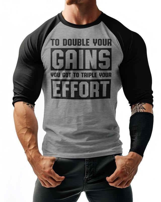 053. Double Your Gains Funny Workout Gym Cotton - Adult & Kids T-Shirts, Sweatshirts & Hoodies apparel design preview 1