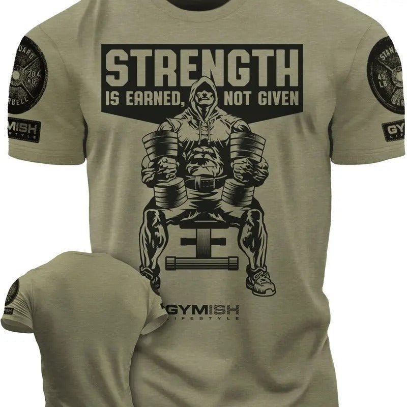 077. Strength Is Earned Not Given Funny Workout Gym - Adult & Kids T-Shirts, Sweatshirts & Hoodies apparel design preview 1