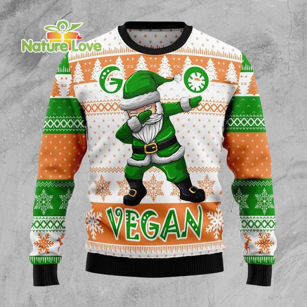 Green Santa Claus Dabbing Go Vegan Funny Ugly Christmas Sweater - Holiday Gift product image