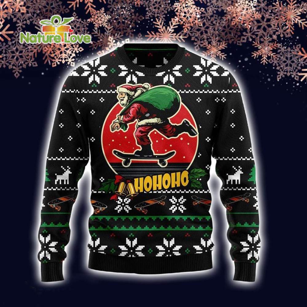 Santa Skateboard Ho Ho Ho 3D Funny Xmas Gifts 3D Ugly Christmas Sweater - Holiday Gift product image