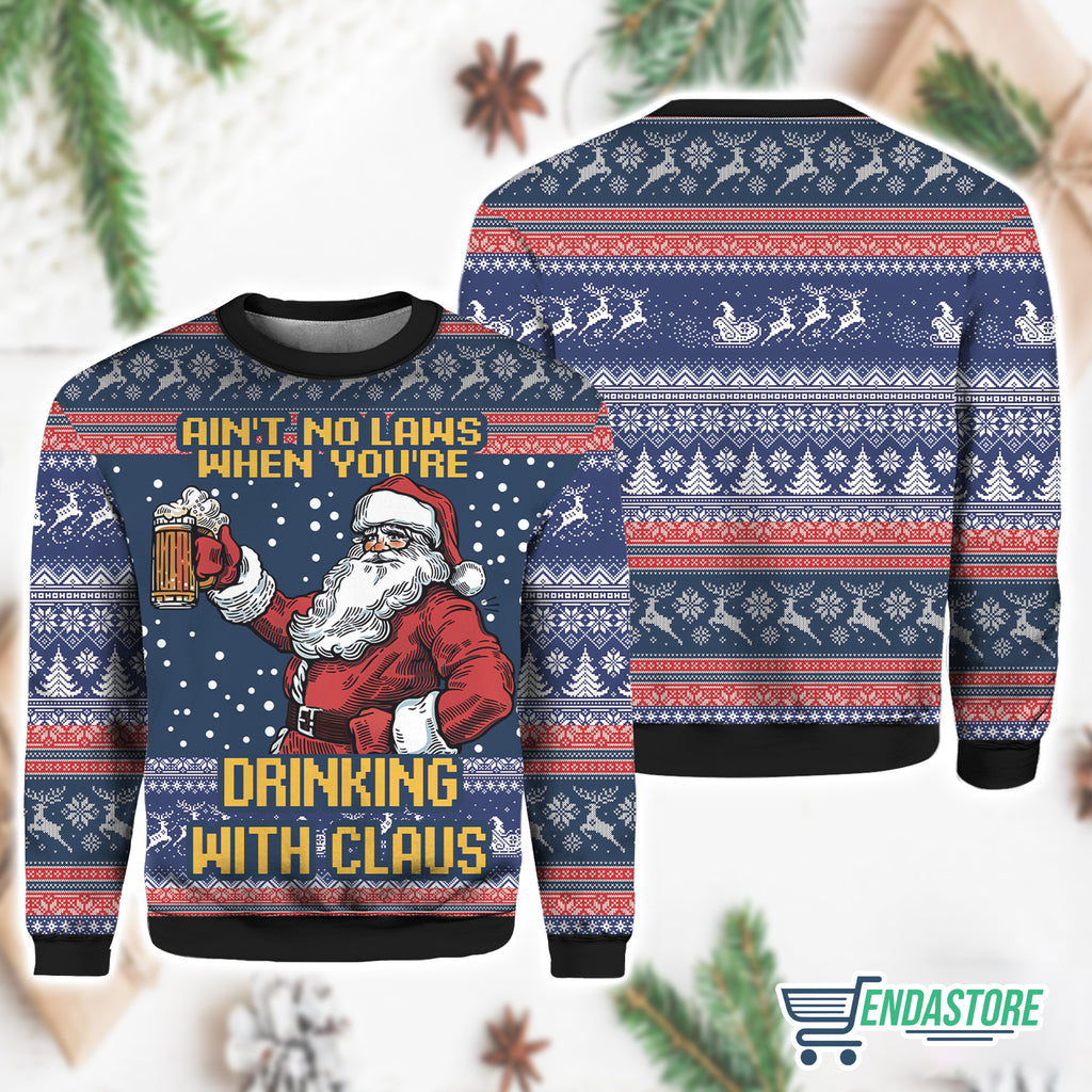 Ain’t No Laws When You’re Drinking With Claus 3D Ugly Christmas Sweater - Holiday Gift product image 2