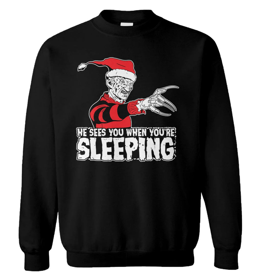 Freddy Krueger he sees you when you’re sleeping Christmas Sweater - Holiday Gift product image 2