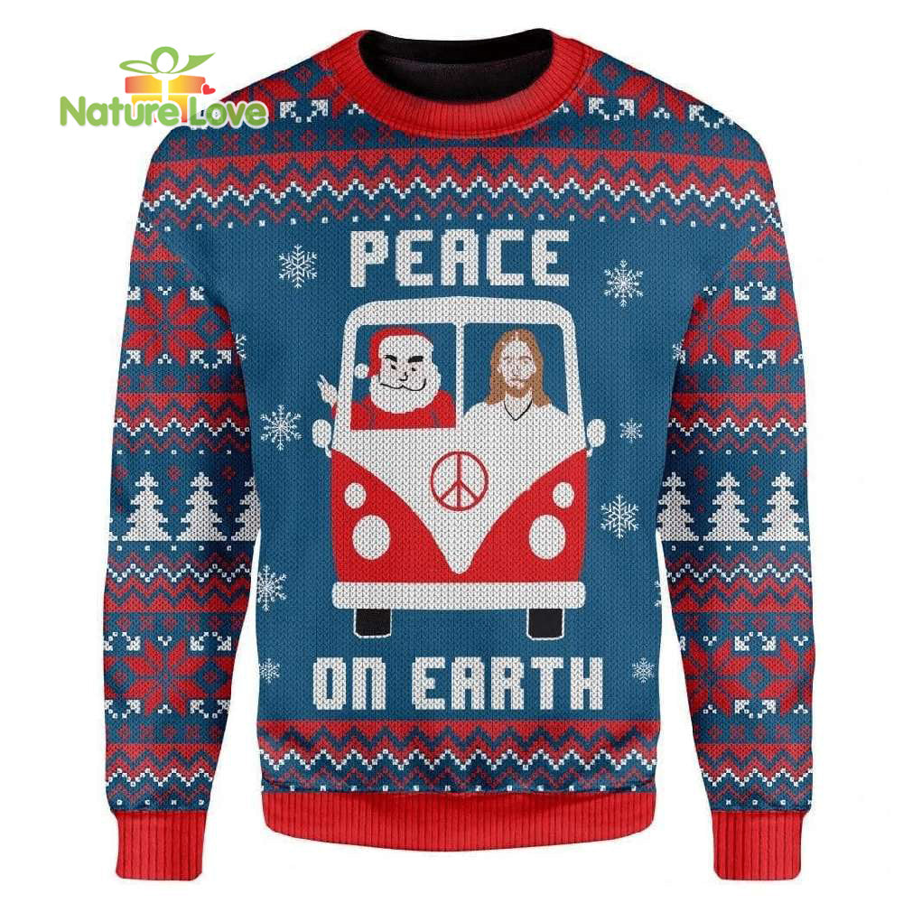 Peace On Earth Jesus Santa Claus Funny Ugly Christmas Sweater - Holiday Gift product image