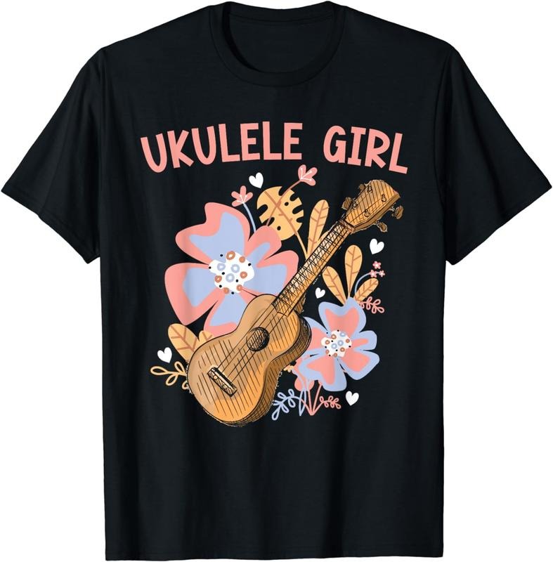 [100% Cotton] Ukulele Girl Flowers - Adult & Kids T-Shirts, Sweatshirts & Hoodies apparel design preview 1