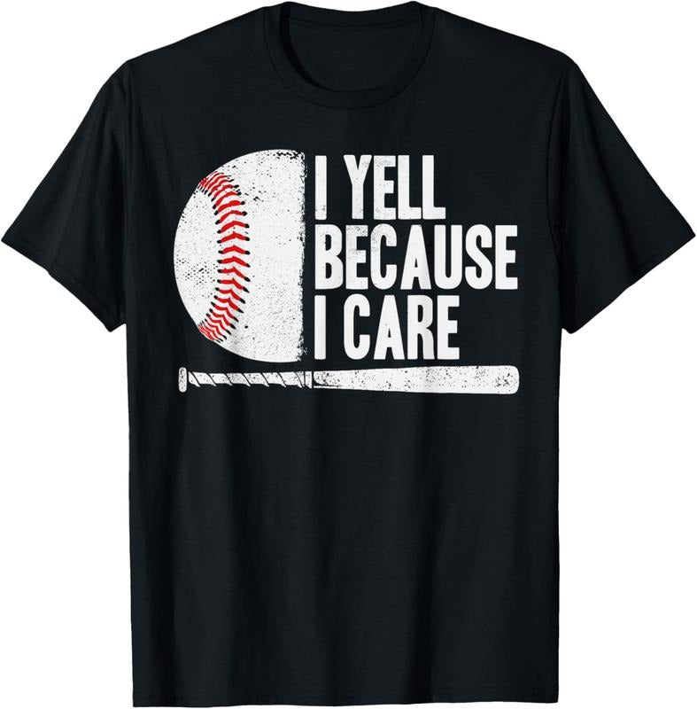 100% Cotton Funny Baseball Fan Humor I Yell Because - Adult & Kids T-Shirts, Sweatshirts & Hoodies apparel design preview 1