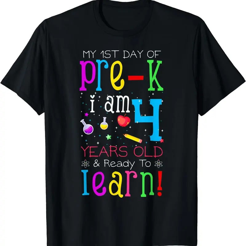 [100% Cotton]My 1st Day Pre K I Am 4 Years Old Ready - Adult & Kids T-Shirts, Sweatshirts & Hoodies apparel design preview 1