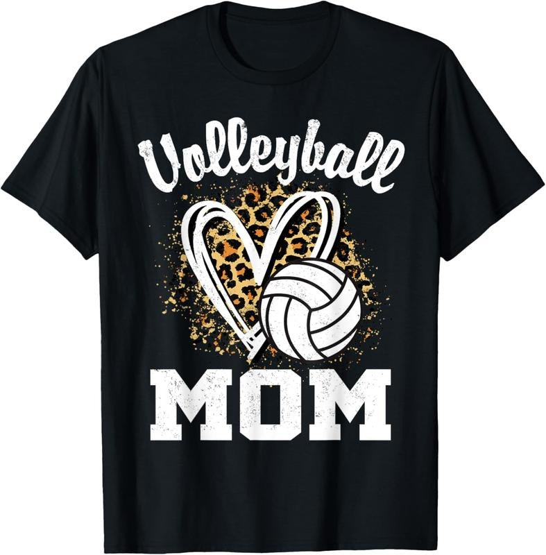 100% Cotton Volleyball Mom Leopard Heart - Adult & Kids T-Shirts, Sweatshirts & Hoodies apparel design preview 1