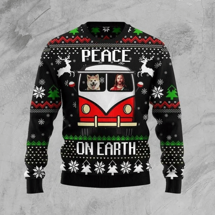 Shiba peace on earth 3D Christmas Sweater - Holiday Gift product image