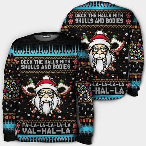 Deck the halls with skulls and bodies 3D Christmas Sweater - Holiday Gift product image