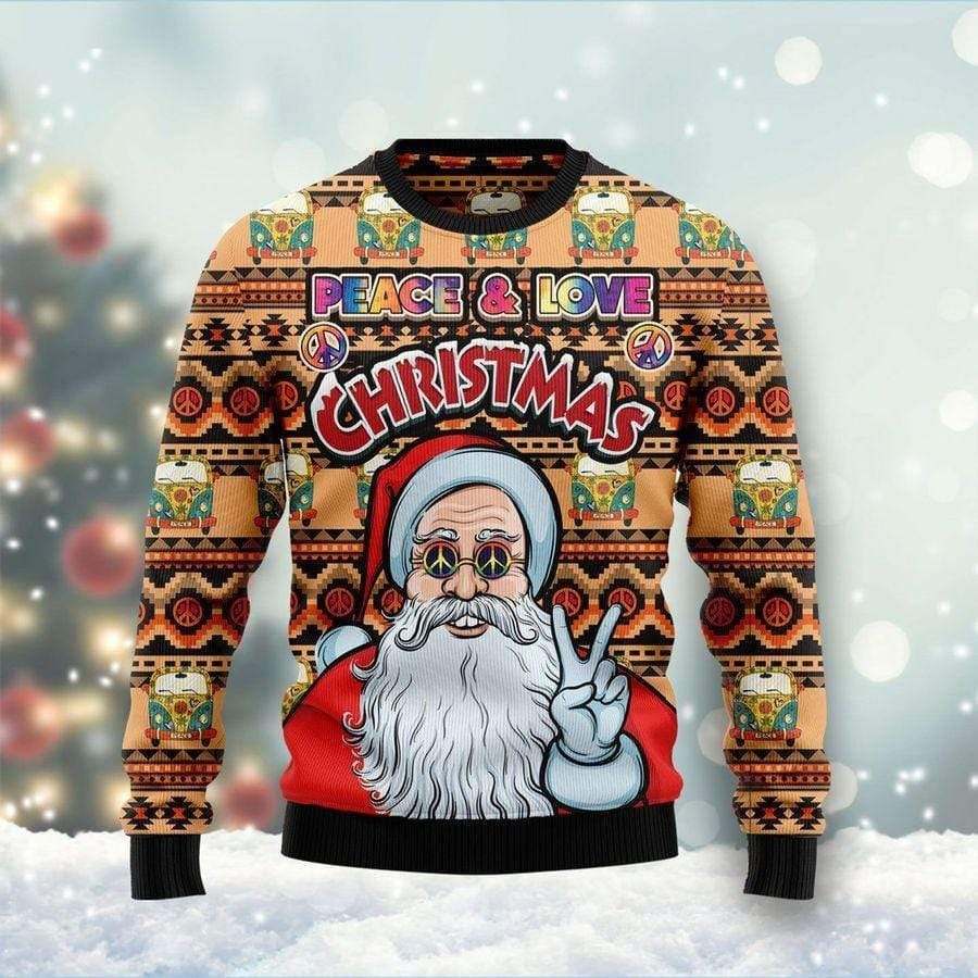Peace and love christmas santa claus 3D Christmas Sweater - Holiday Gift product image