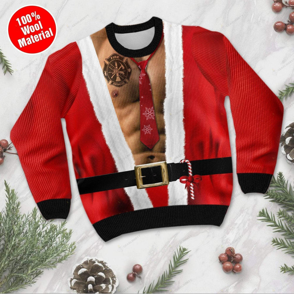 Santa claws body with firefighter tattoo 3D Ugly Christmas Sweater - Holiday Gift product image 3