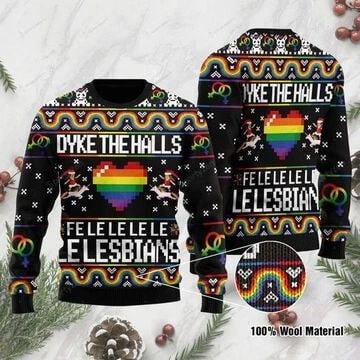 Dyke the halls lesbians heart 3D Christmas Sweater - Holiday Gift product image