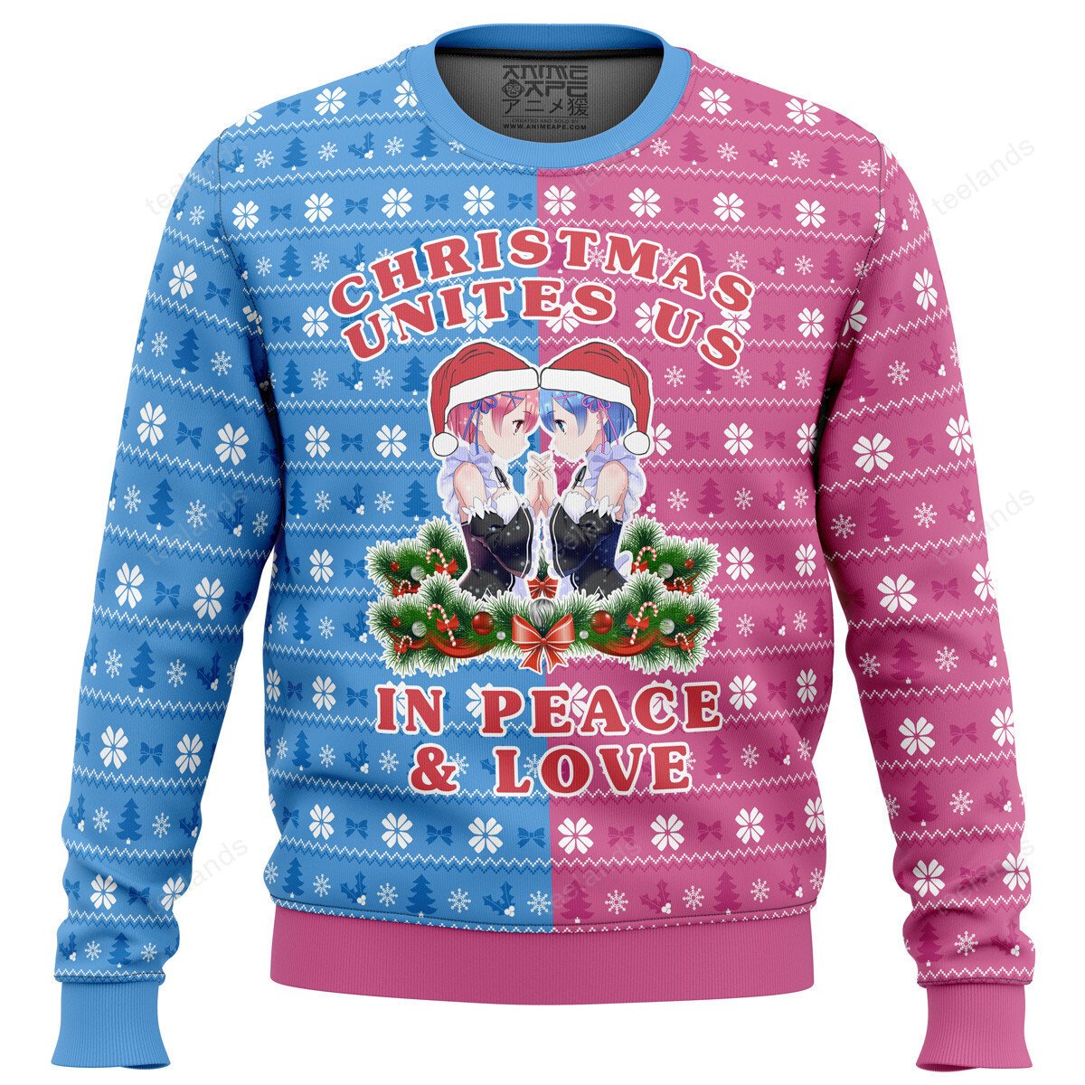 Ram and Rem Christmas unites us in peace and love 3D Christmas Sweater - Holiday Gift product image