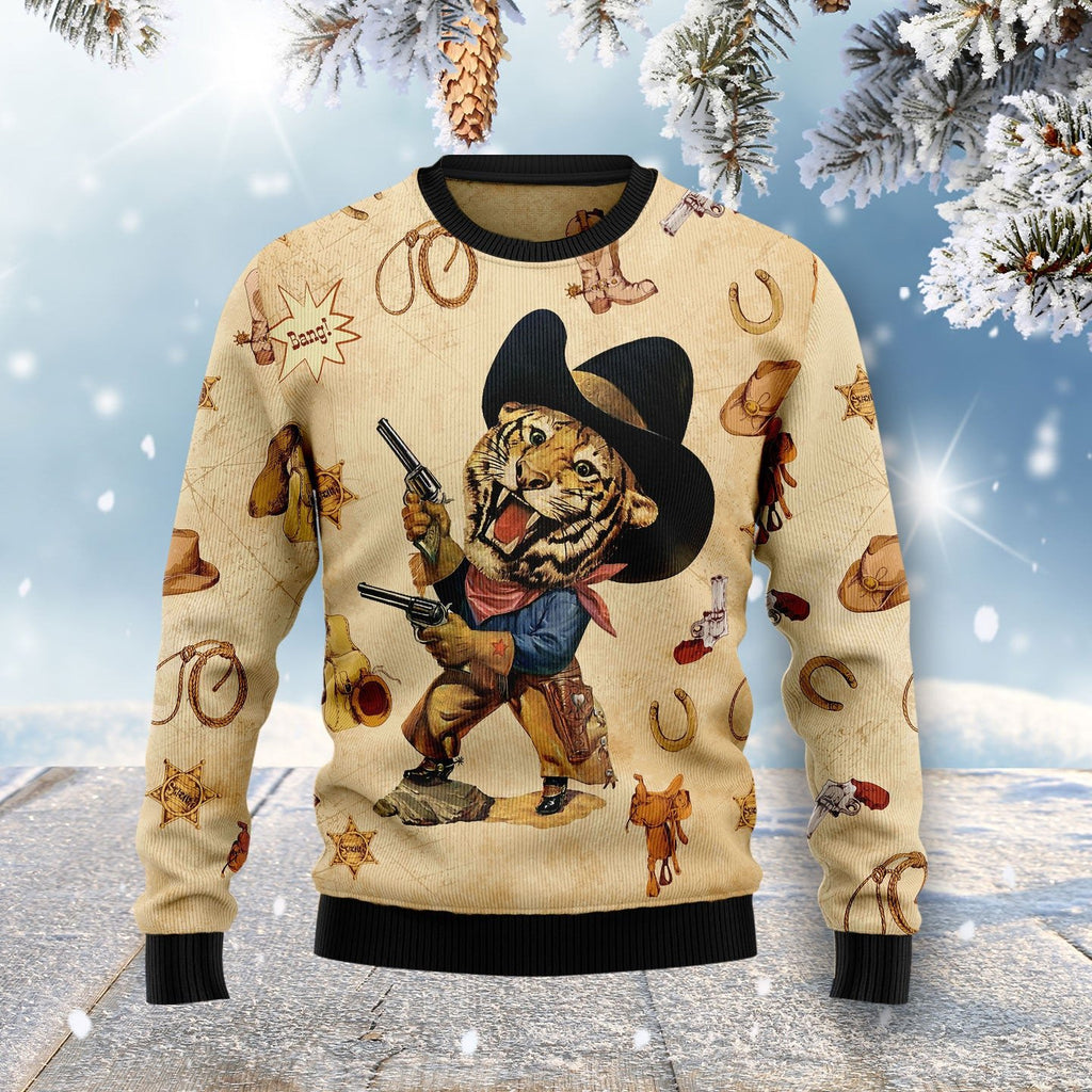 Cowboy tiger 3D Christmas Sweater - Holiday Gift product image