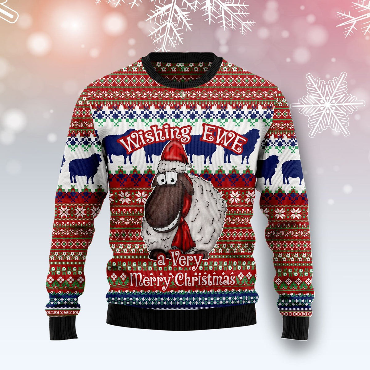 Sheep wishing ewe a very merry 3D Christmas Sweater - Holiday Gift product image