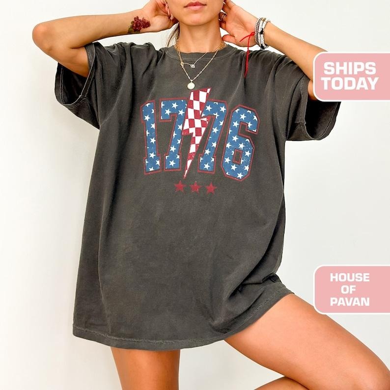 1776 Lighting 4th July USA Summer Red White Blue - Adult & Kids T-Shirts, Sweatshirts & Hoodies apparel design preview 1