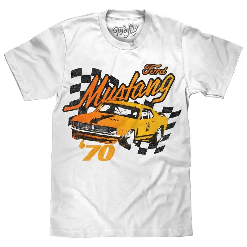 1970 Ford Mustang White - Adult & Kids T-Shirts, Sweatshirts & Hoodies apparel design preview 1