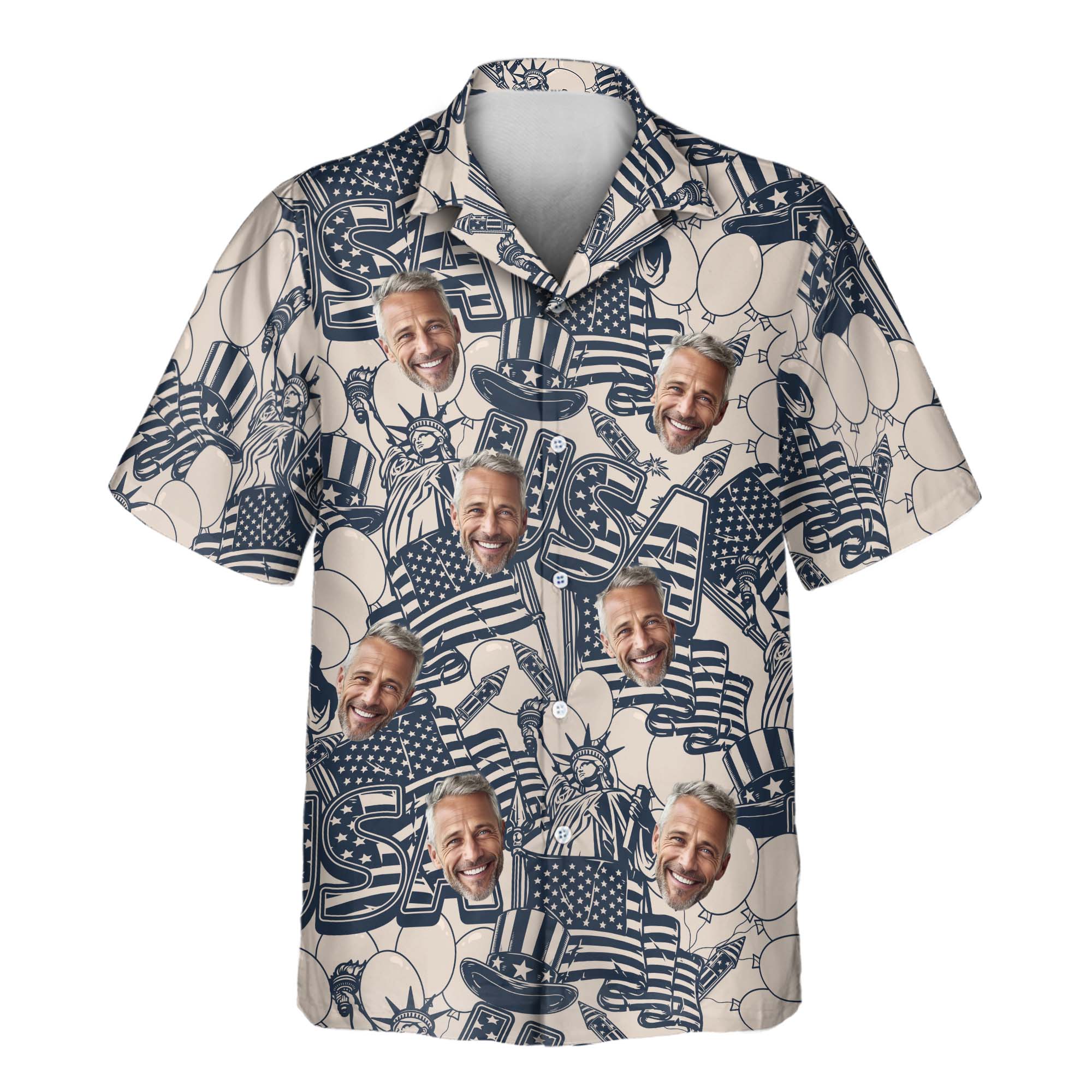 Navy Ivory Patriot Aloha Custom Hawaiian with Faces - Adult & Kids T-Shirts, Sweatshirts & Hoodies apparel design preview 1