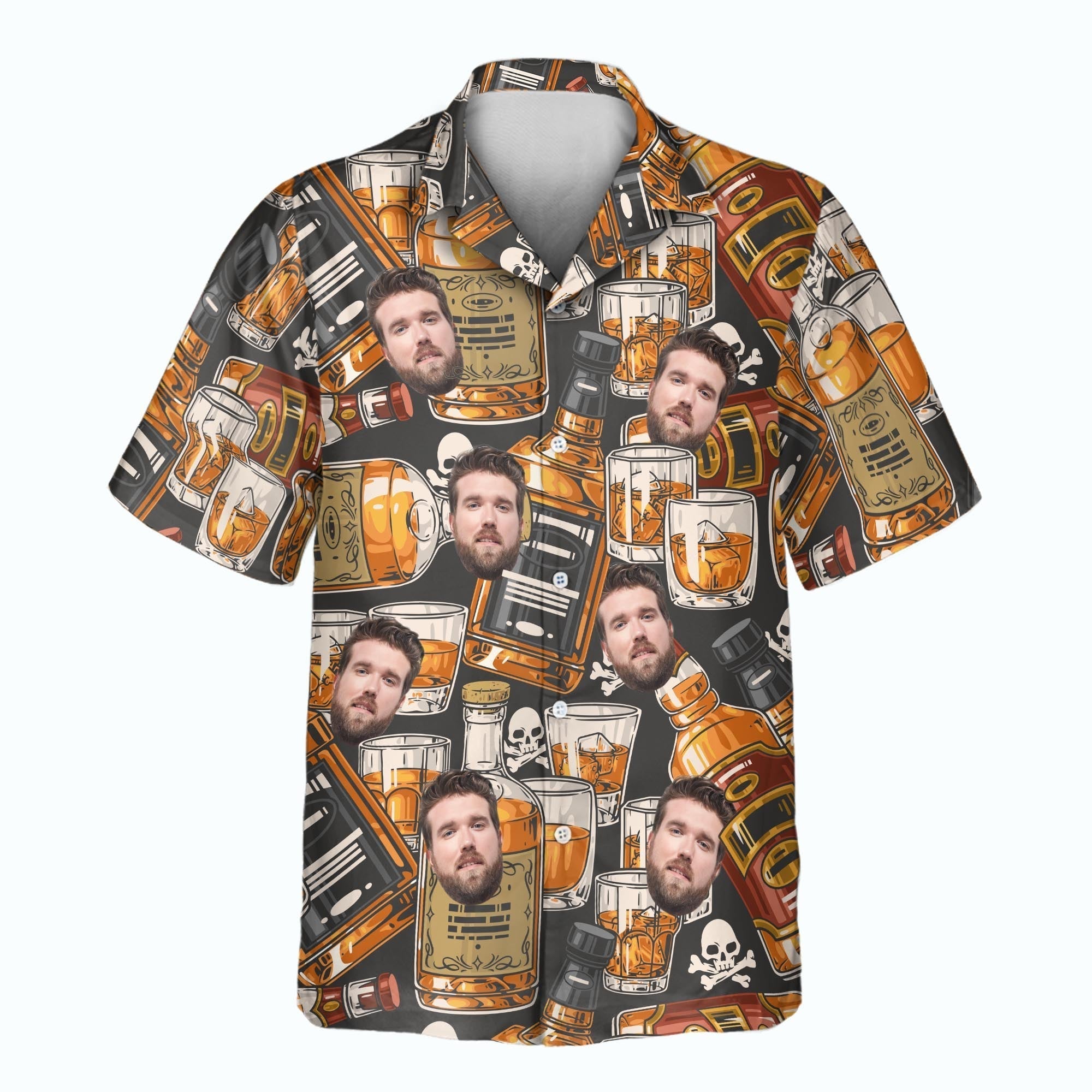 Whiskey Skulls Retro Aloha Custom Hawaiian with Faces - Adult & Kids T-Shirts, Sweatshirts & Hoodies apparel design preview 1
