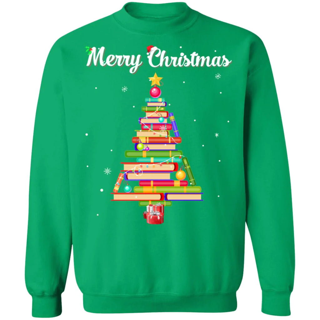 Merry Christmas tree love reading books Christmas Sweater - Holiday Gift product image 3