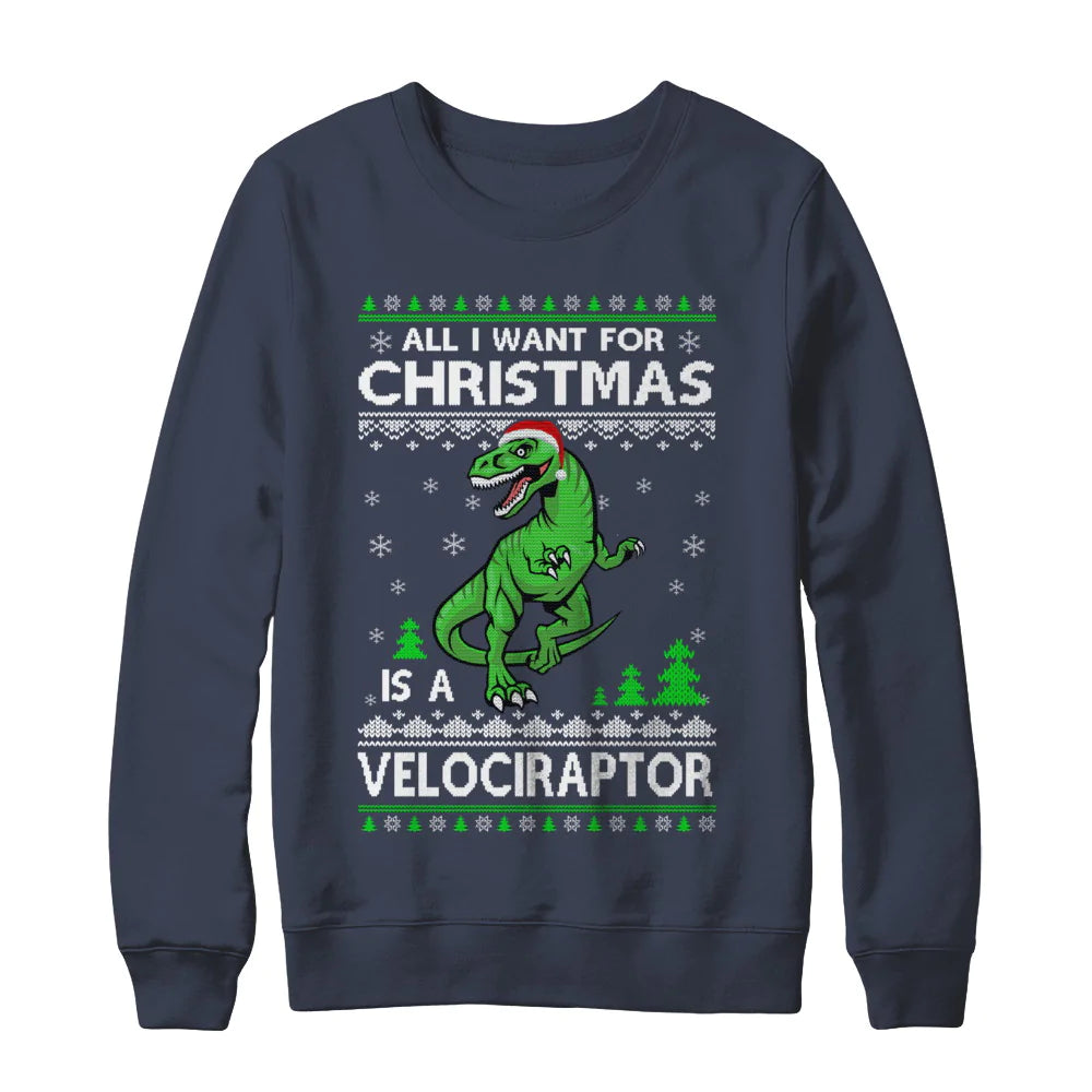 All I want for Christmas is a velociraptor dinosaur Christmas Sweater - Holiday Gift product image 3