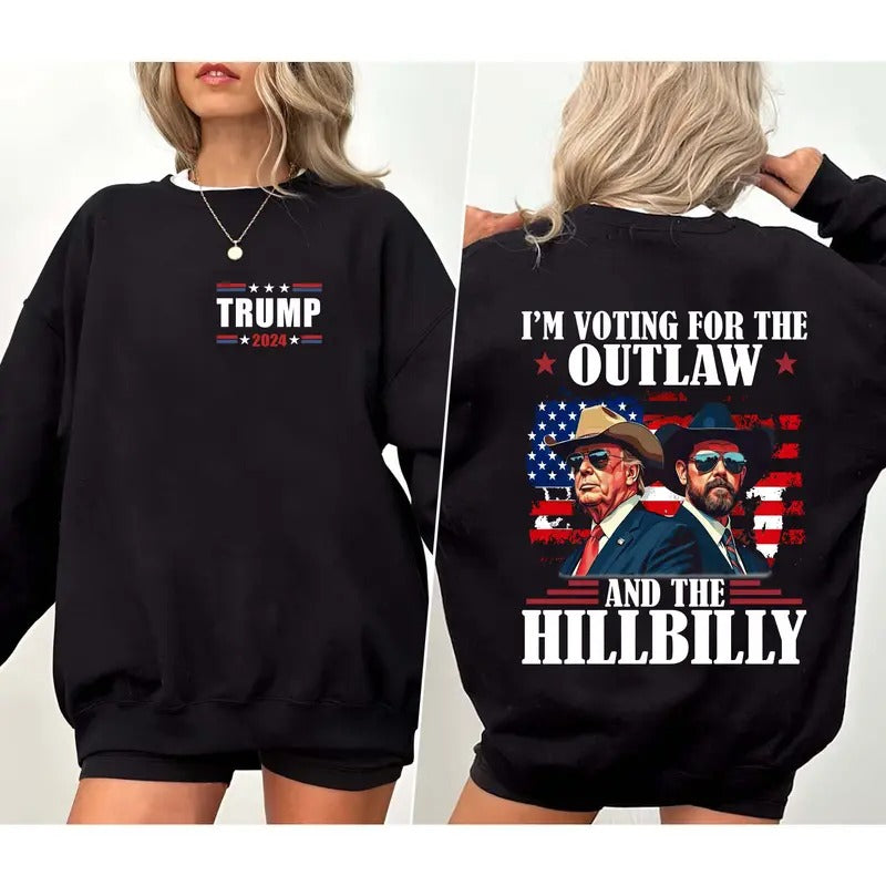 2 Sides Trump I'M Voting Outlaw Hillbilly 2024 - Adult & Kids T-Shirts, Sweatshirts & Hoodies apparel design preview 1