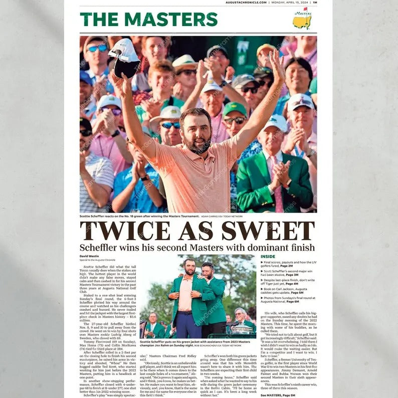 2024 Masters Champion Scottie Scheffler 'TWICE AS - Adult & Kids T-Shirts, Sweatshirts & Hoodies apparel design preview 1