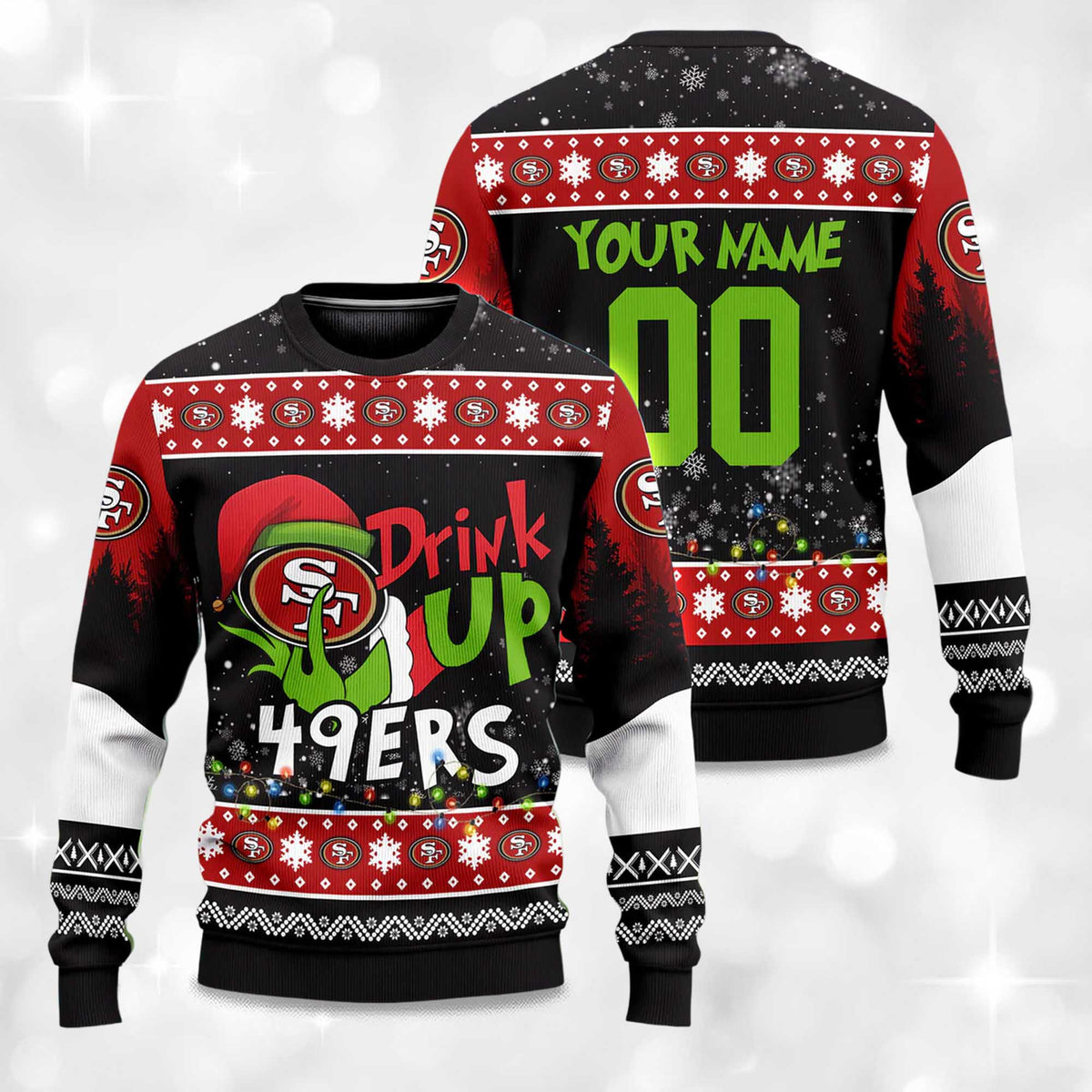 49ers Drink Up Grnch Ugly Christmas Sweater - Holiday Gift product image 4