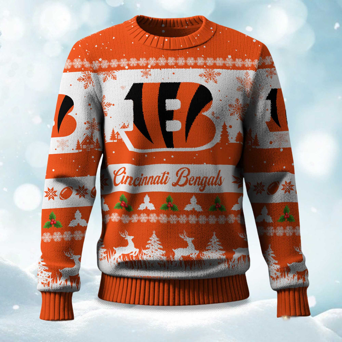 Christmas Bengals Festive Reindeer & Tree Ugly Christmas Sweater - Holiday Gift product image