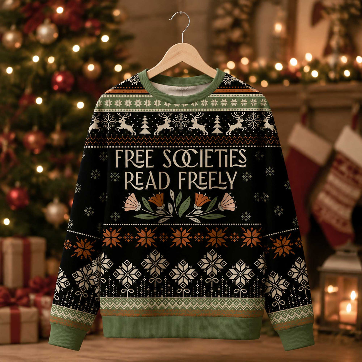 Free Societies Read Freely Ugly Christmas Sweater - Holiday Gift product image 4