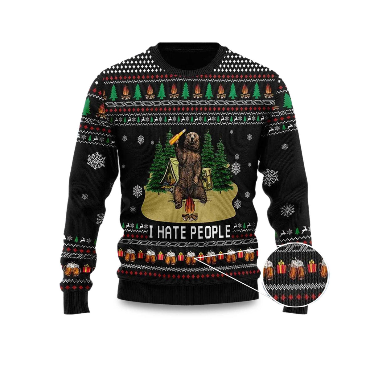 I Hate People Bear Drinking Beer Ugly Christmas Sweater - Holiday Gift product image
