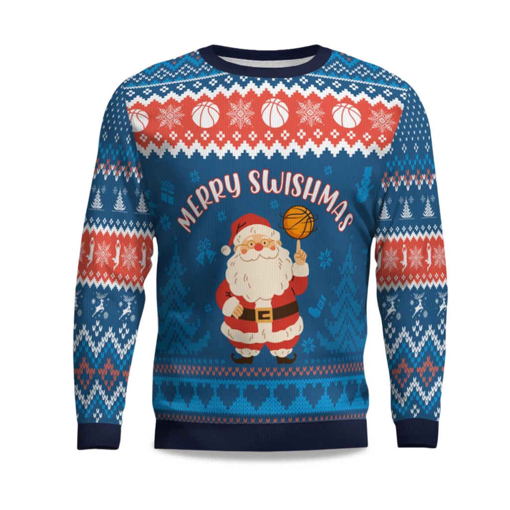 Merry Swishmas Basketball With Santa Ugly Christmas Sweater - Holiday Gift product image