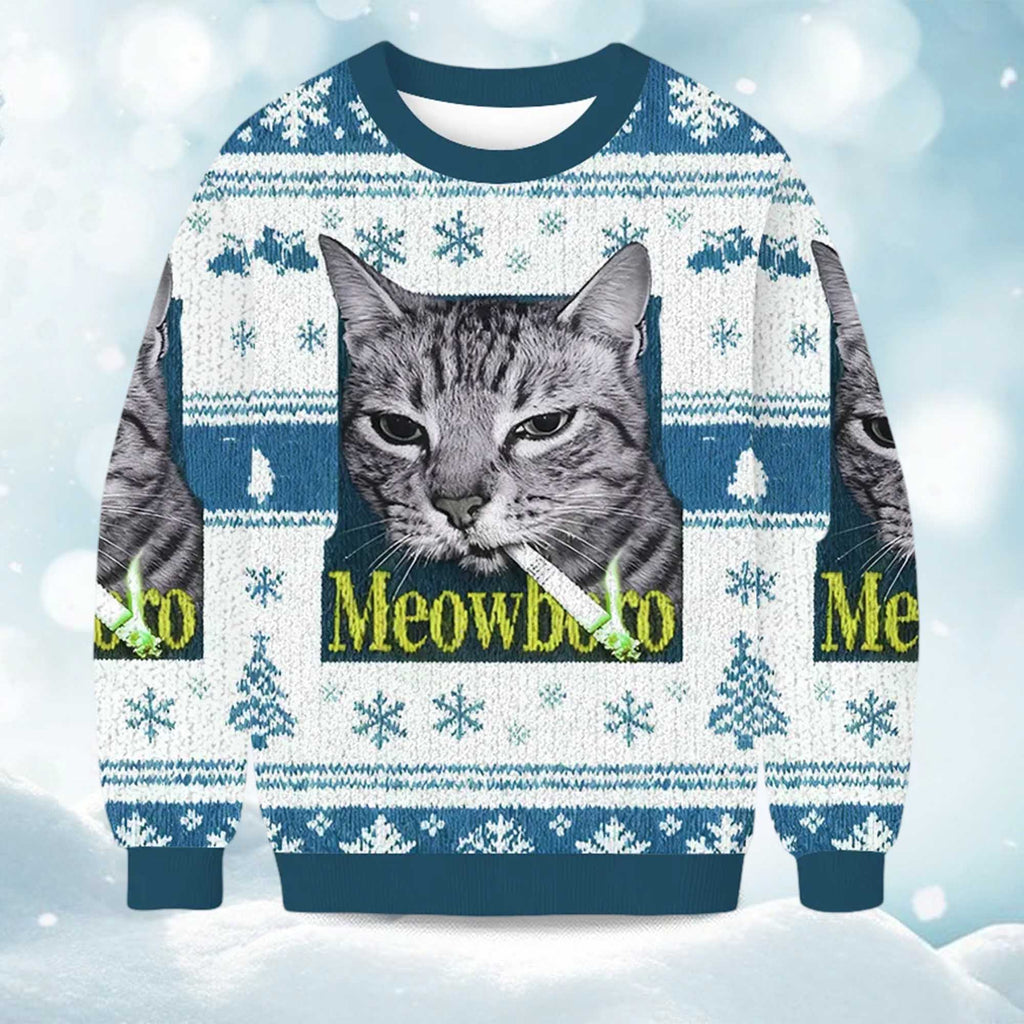 Smoking Meowboro Cat Ugly Christmas Sweater - Holiday Gift product image