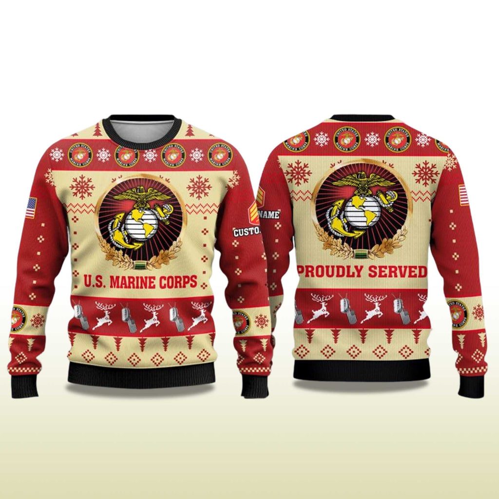 US Marine Corps Veterans Proudly Served Ugly Christmas Sweater - Holiday Gift product image 4